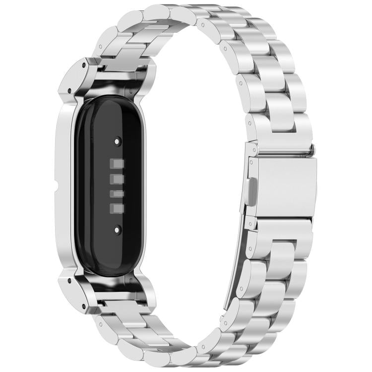 Metal Case Three Beads Folding Buckle Stainless Steel Watch Band, For Google Fitbit Air