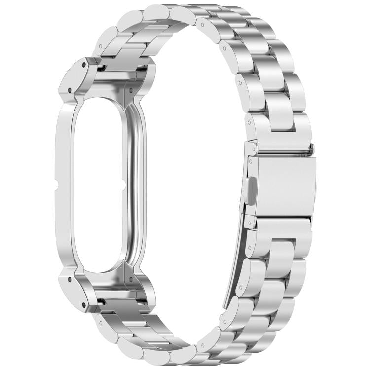 Metal Case Three Beads Folding Buckle Stainless Steel Watch Band, For Google Fitbit Air