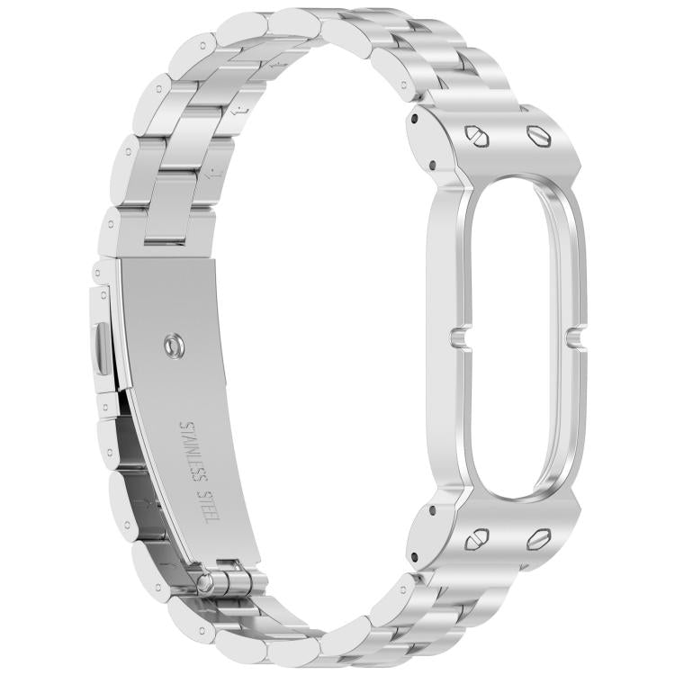Metal Case Three Beads Folding Buckle Stainless Steel Watch Band, For Google Fitbit Air