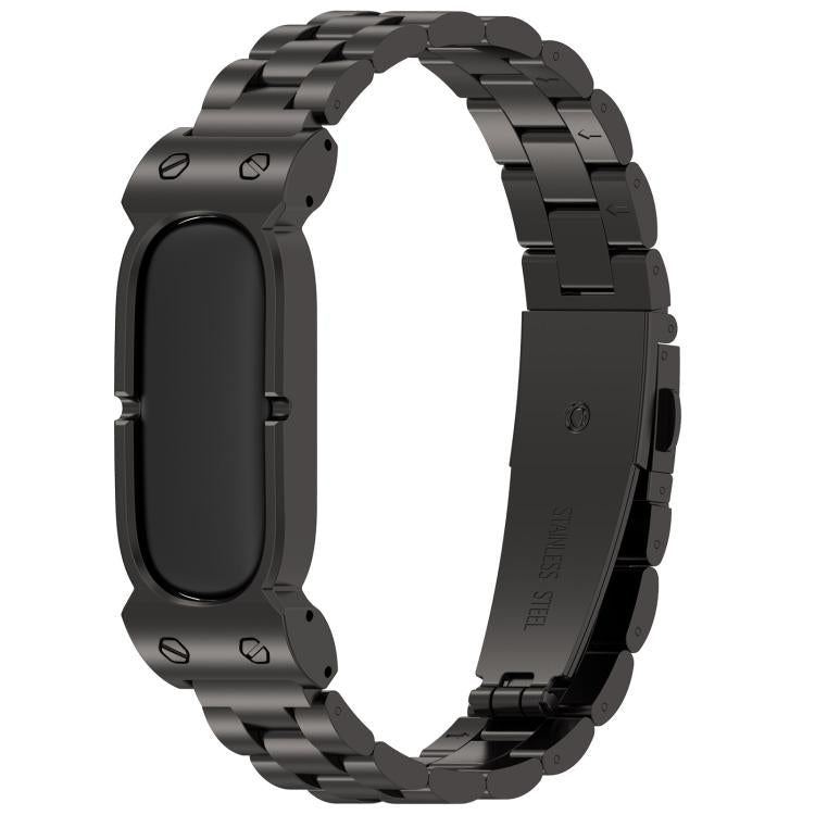 Metal Case Three Beads Folding Buckle Stainless Steel Watch Band, For Google Fitbit Air
