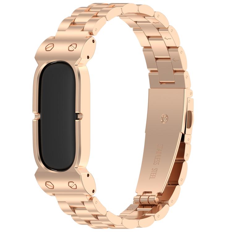 Metal Case Three Beads Folding Buckle Stainless Steel Watch Band, For Google Fitbit Air