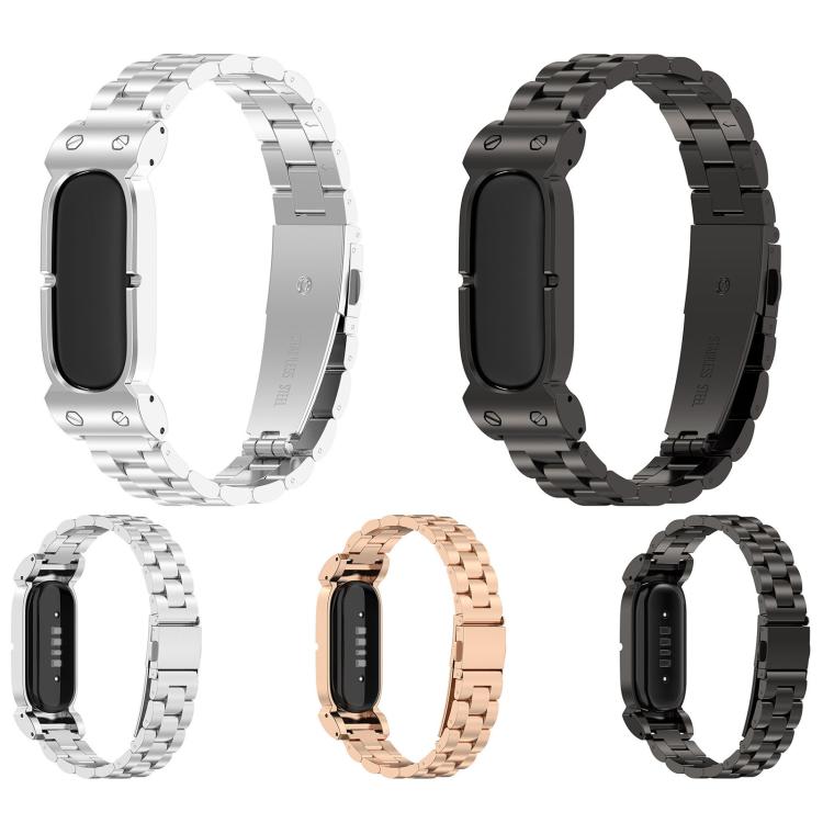 Metal Case Three Beads Folding Buckle Stainless Steel Watch Band, For Google Fitbit Air