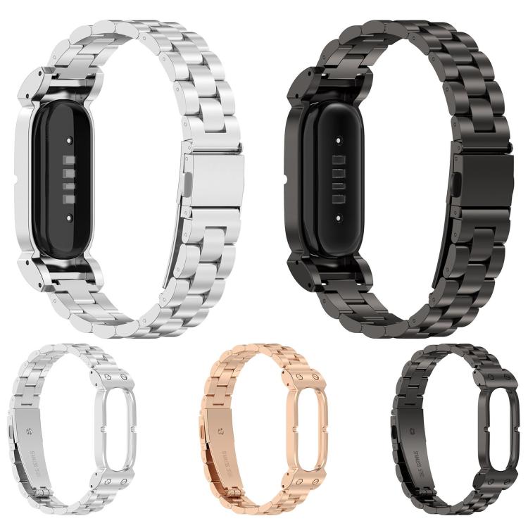 Metal Case Three Beads Folding Buckle Stainless Steel Watch Band, For Google Fitbit Air