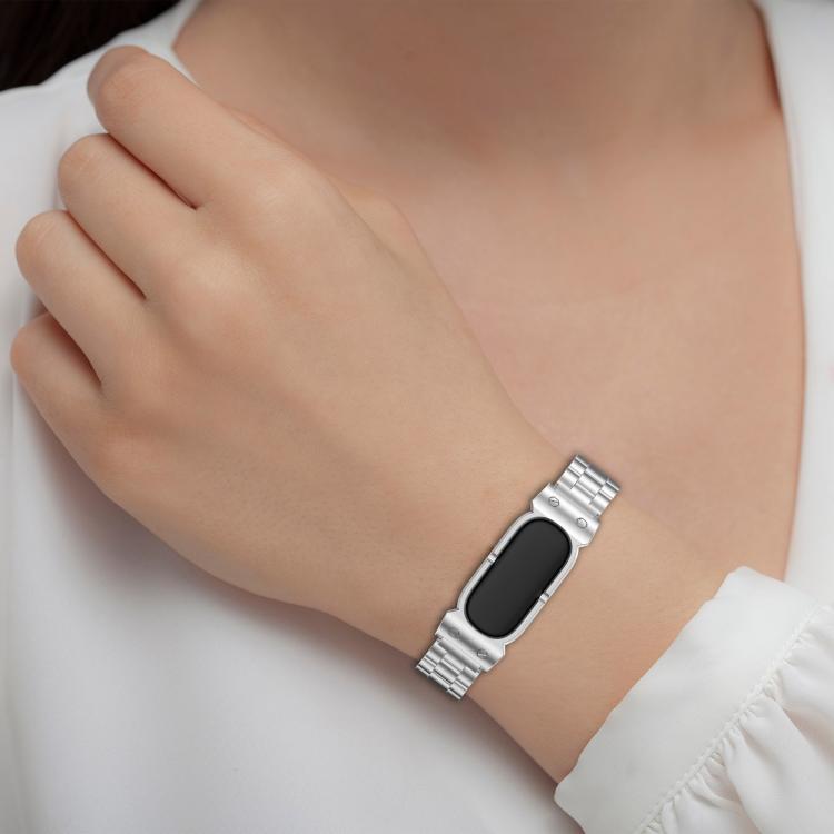 Metal Case Three Beads Folding Buckle Stainless Steel Watch Band, For Google Fitbit Air