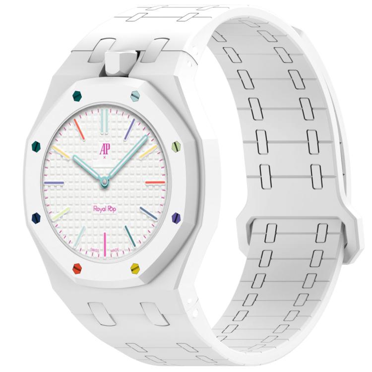 Integrated Twelve O Clock Side Magnetic Silicone Watch Band, For Swatch Royal Pop