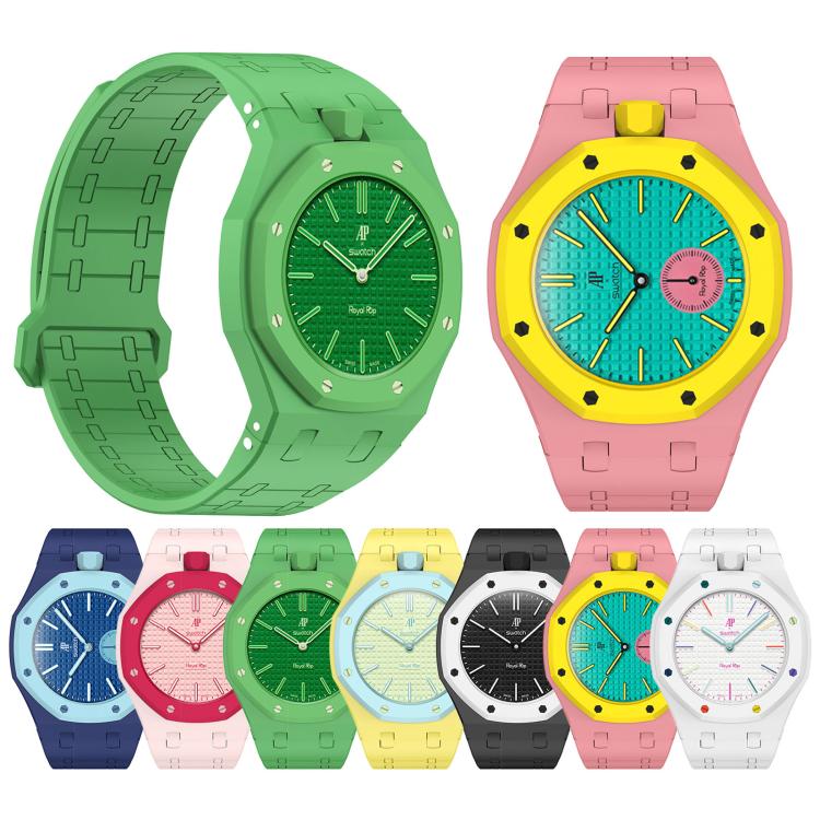 Integrated Twelve O Clock Side Magnetic Silicone Watch Band, For Swatch Royal Pop