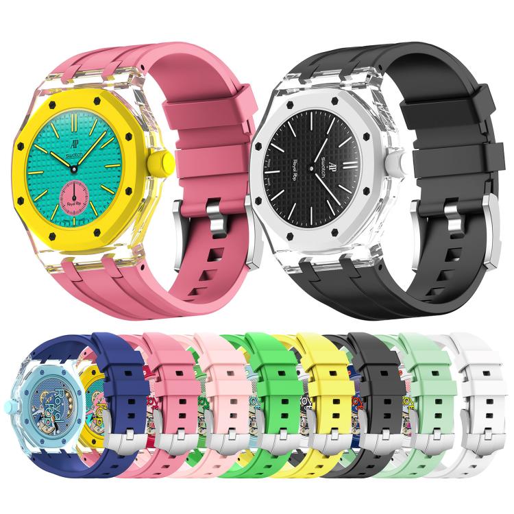 Three O Clock Direction Clear Plastic Case Integrated Silicone Watch Band, For Swatch Royal Pop