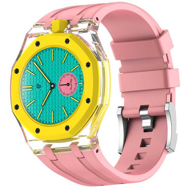 Twelve O Clock Direction Clear Plastic Case Integrated Silicone Watch Band, For Swatch Royal Pop