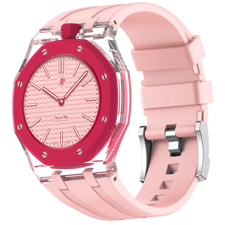 Twelve O Clock Direction Clear Plastic Case Integrated Silicone Watch Band, For Swatch Royal Pop