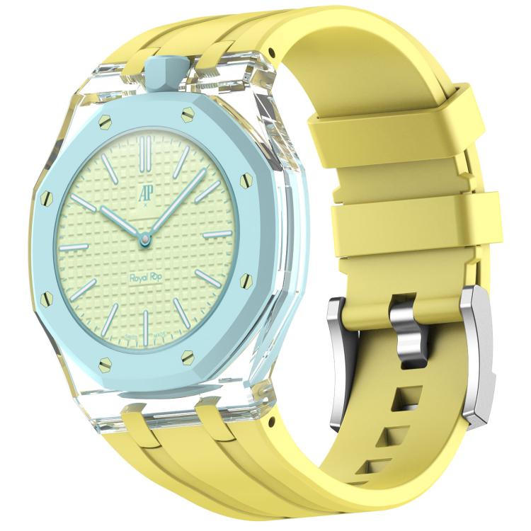 Twelve O Clock Direction Clear Plastic Case Integrated Silicone Watch Band, For Swatch Royal Pop