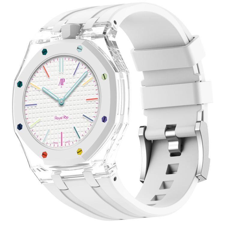 Twelve O Clock Direction Clear Plastic Case Integrated Silicone Watch Band, For Swatch Royal Pop