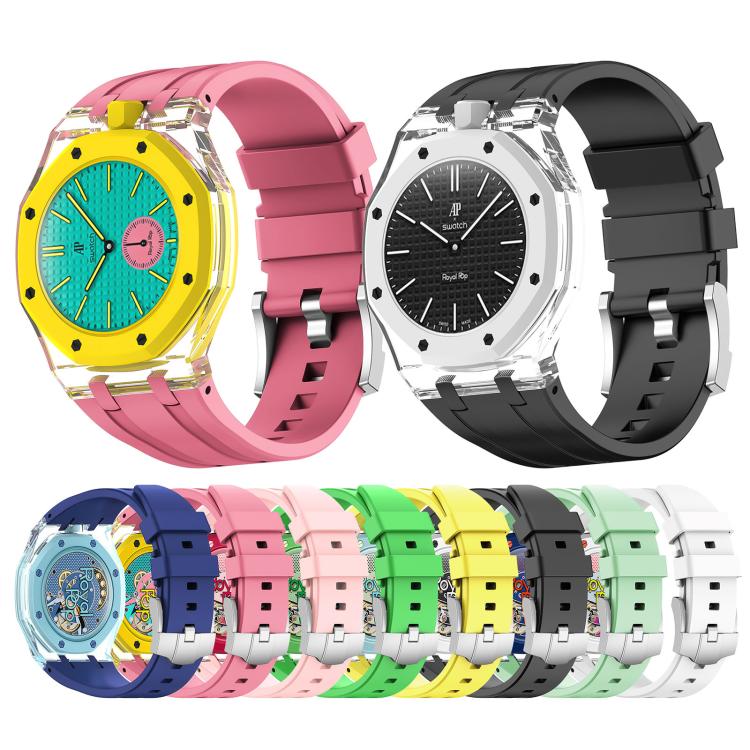 Twelve O Clock Direction Clear Plastic Case Integrated Silicone Watch Band, For Swatch Royal Pop