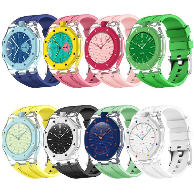 Twelve O Clock Direction Clear Plastic Case Integrated Silicone Watch Band, For Swatch Royal Pop