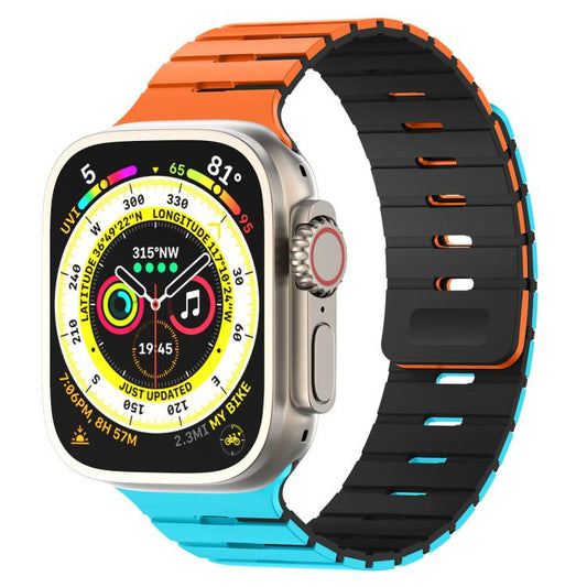 Piano Key Design Dual Color Magnetic Silicone Watch Band, For Apple Watch 46mm / 49mm / 45mm / 44mm