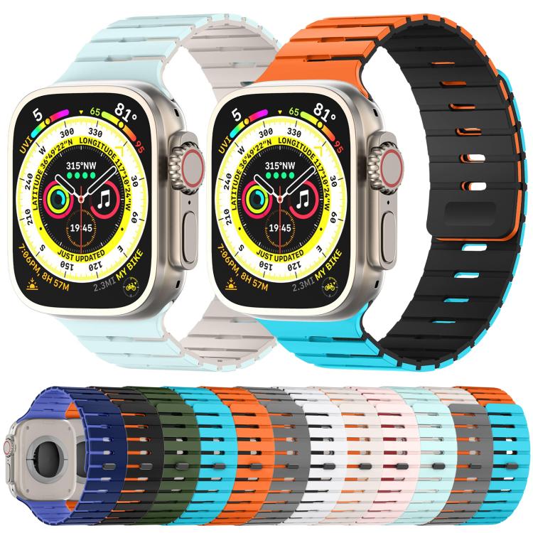 Piano Key Design Dual Color Magnetic Silicone Watch Band, For Apple Watch 46mm / 49mm / 45mm / 44mm