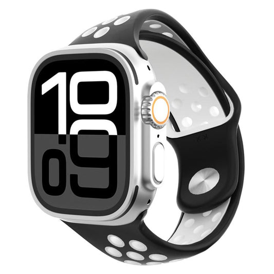 Angled Design Reverse Buckle Two Color Silicone Watch Band, For Apple Watch 46mm / 49mm / 45mm / 44mm, For Apple Watch 42mm / 41mm / 40mm / 38mm