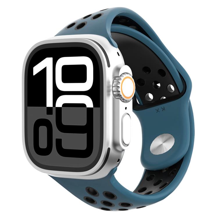 Angled Design Reverse Buckle Two Color Silicone Watch Band, For Apple Watch 46mm / 49mm / 45mm / 44mm, For Apple Watch 42mm / 41mm / 40mm / 38mm