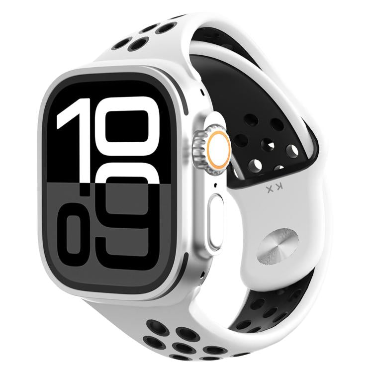 Angled Design Reverse Buckle Two Color Silicone Watch Band, For Apple Watch 46mm / 49mm / 45mm / 44mm, For Apple Watch 42mm / 41mm / 40mm / 38mm