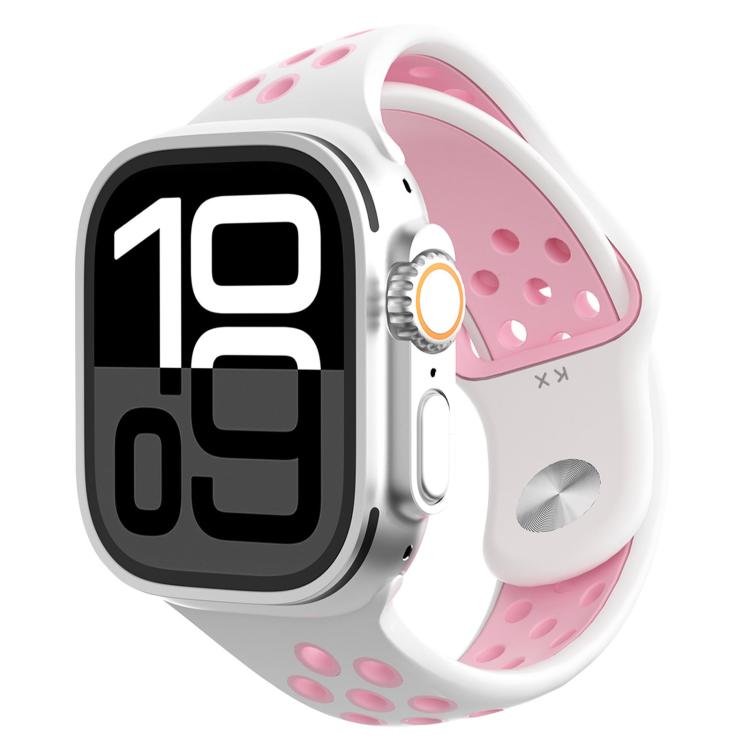 Angled Design Reverse Buckle Two Color Silicone Watch Band, For Apple Watch 46mm / 49mm / 45mm / 44mm, For Apple Watch 42mm / 41mm / 40mm / 38mm