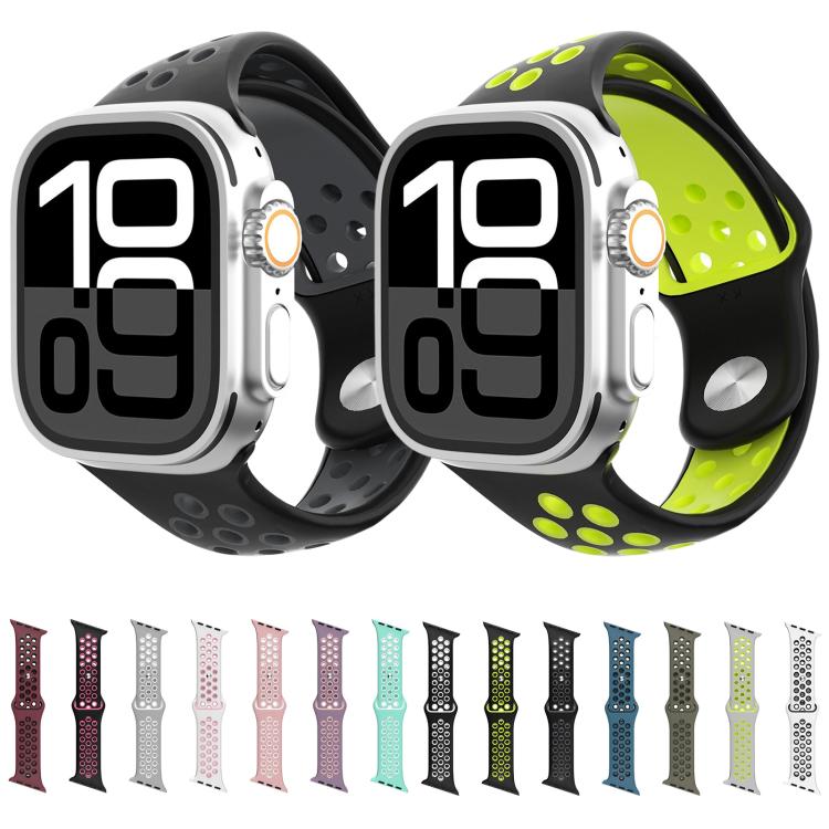 Angled Design Reverse Buckle Two Color Silicone Watch Band, For Apple Watch 46mm / 49mm / 45mm / 44mm, For Apple Watch 42mm / 41mm / 40mm / 38mm
