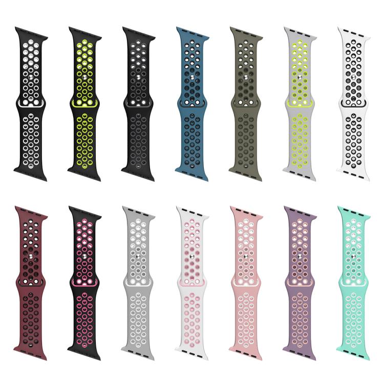Angled Design Reverse Buckle Two Color Silicone Watch Band, For Apple Watch 46mm / 49mm / 45mm / 44mm, For Apple Watch 42mm / 41mm / 40mm / 38mm
