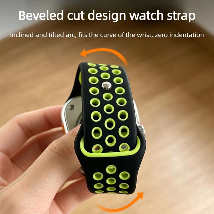 Angled Design Reverse Buckle Two Color Silicone Watch Band, For Apple Watch 46mm / 49mm / 45mm / 44mm, For Apple Watch 42mm / 41mm / 40mm / 38mm