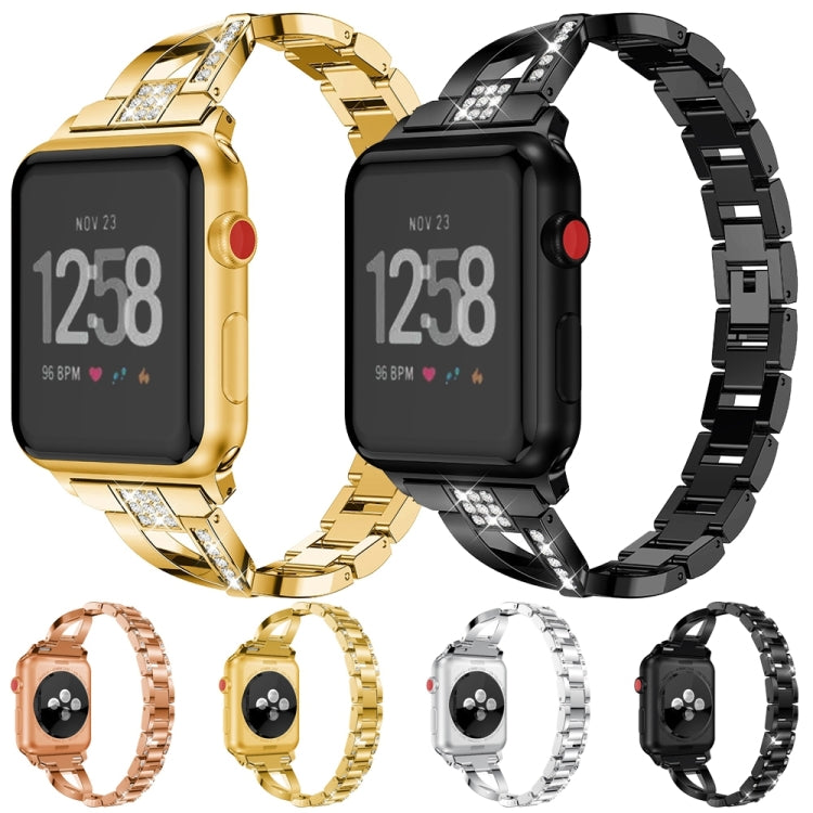 For Fitbit Versa / Fitbit Versa 2 / Fitbit Versa Lite Edition Universal X-shaped Metal Strap, Black, Sliver, Gold, Rose Gold