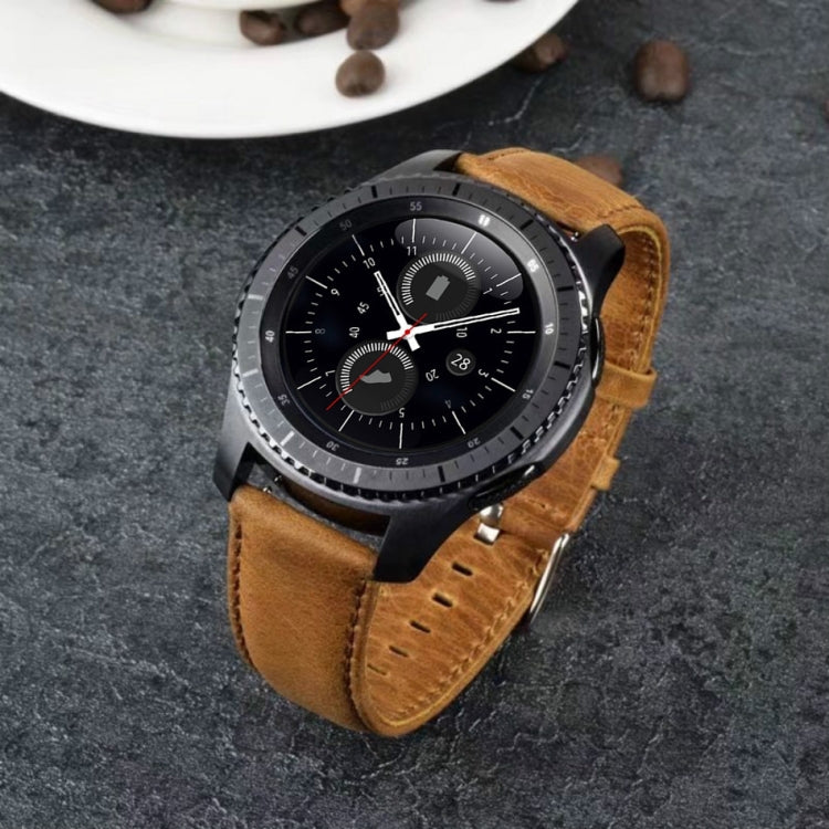 For Huami 1s/ Huami 2 / Ticwatch1 / Ticwatch Pro / Samsung Galaxy Watch 46mm / Samsung S3 / Huawei Watch 2 Pro / Huawei GT / Huawei Glory Magic First Layer Cowhide Crazy Horse Pattern Strap, Light Brown, Dark Brown
