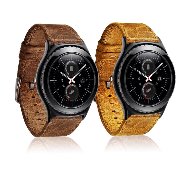 For Huami 1s/ Huami 2 / Ticwatch1 / Ticwatch Pro / Samsung Galaxy Watch 46mm / Samsung S3 / Huawei Watch 2 Pro / Huawei GT / Huawei Glory Magic First Layer Cowhide Crazy Horse Pattern Strap, Light Brown, Dark Brown