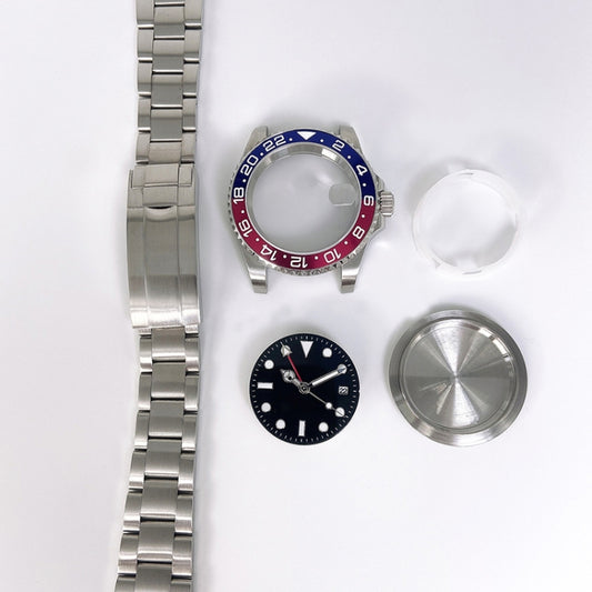 For ETA2836/Pearl 3804 Movement 867 GMT Watch Accessories 40MM Stainless Steel Case, Blue Red, Black Blue, Black Red, Black