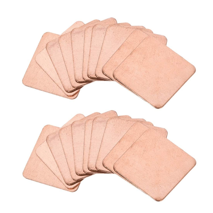 20pcs Laptop Cooling Copper Heat Sink Thermal Conductive Tabs Cell Phone Computer Graphics Card Heat Sinks, 15x15x0.1mm, 15x15x0.3mm, 15x15x0.4mm, 15x15x0.5mm, 15x15x0.6mm, 15x15x0.8mm, 15x15x1.0mm, 15x15x1.2mm, 15x15x1.5mm, 15x15x1.8mm, 15x15x2.0mm   ...