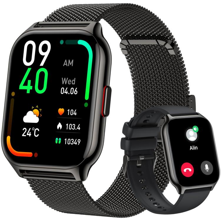 Blood Oxygen / Sleep / Heart Rate Health Monitoring Smart Watch Square Sports Double Strap Watch, Black Steel+Silicone Black, Gold Steel+Silicone Pink