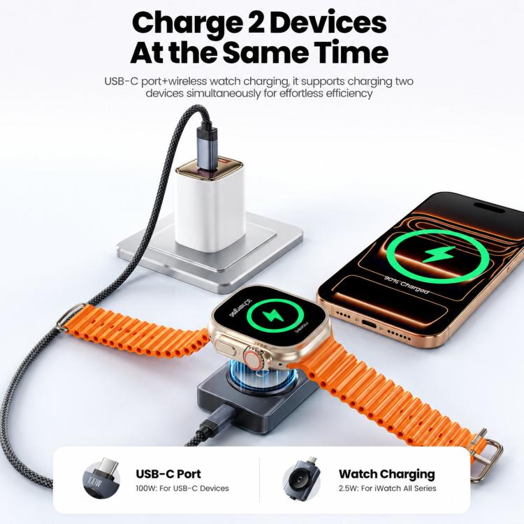 Toocki 100W 2-in-1 USB-C to USB-C Cable with Magnetic Watch Charger For iWatch