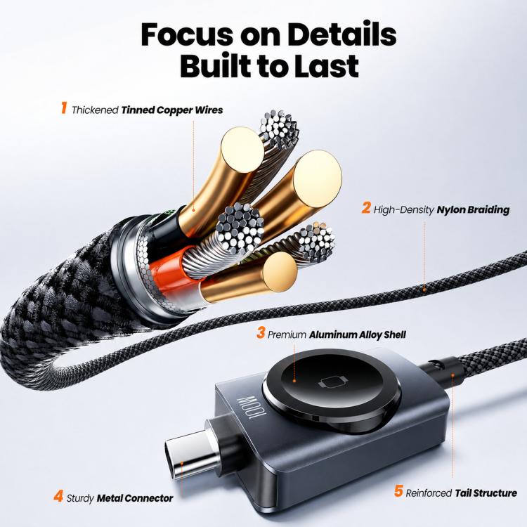 Toocki 100W 2-in-1 USB-C to USB-C Cable with Magnetic Watch Charger For iWatch