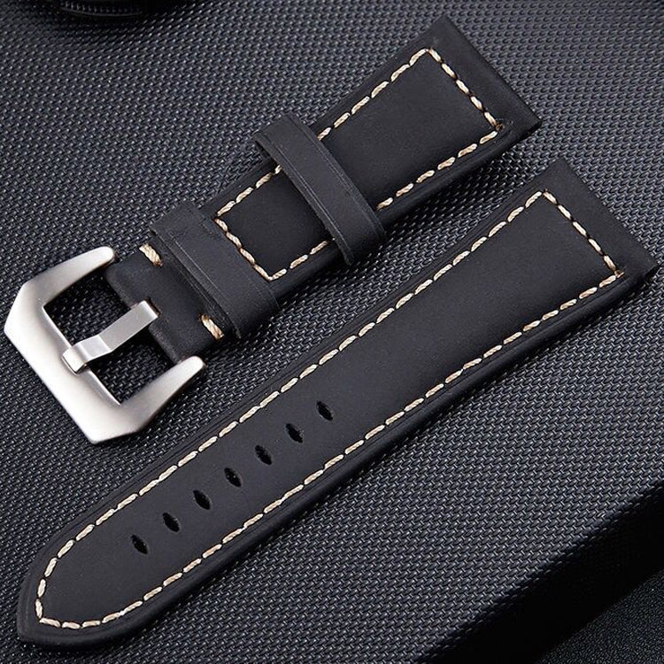 Crazy Horse Layer Frosted Silver Buckle Watch Leather Watch Band, Size: 24mm