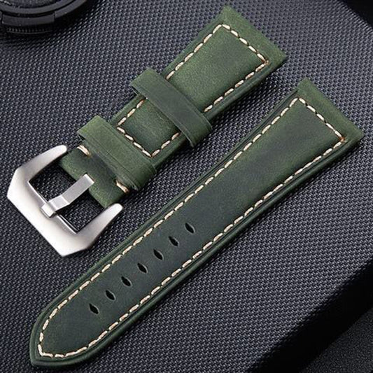 Crazy Horse Layer Frosted Silver Buckle Watch Leather Watch Band, Size: 26mm