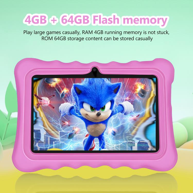 BDF T7 7 inch WiFi Kids Tablet PC with Silicone Case, 2GB+32GB, Android 8.1 MTK6735 Quad Core CPU, US Plug, 4GB+64GB